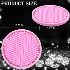 MEAJOO 2PCS Bling Cup Holder Coaster, 2.75 Inch Auto Car Cup Holder Insert Coasters, Soft Silicone Anti-Slip Shockproof, Universal Vehicle Interior Accessories for Women Girls (Pink & White)