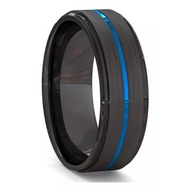 generic Anillo De Carburo De Tungsteno Para Hombre  Línea Azul Fina