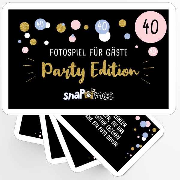 Fotospiel snaPmee 40th Birthday - 50 Photo Tasks as a Party Game for Guests - Gift Idea for Women & Men - Guest Book Supplement