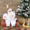AnyDesign Christmas Sitting Santa Hand Crafted White Silver Coat Santa