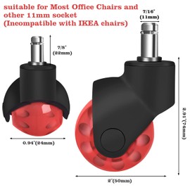 2" Ball Caster Wheels, Hirate 360 Degree Rotation Universal Ball Casters with Nylon Cover for Office Furniture Chairs Replacement Casters Smooth Rolling 7/16" x 7/8", Set of 5, Red