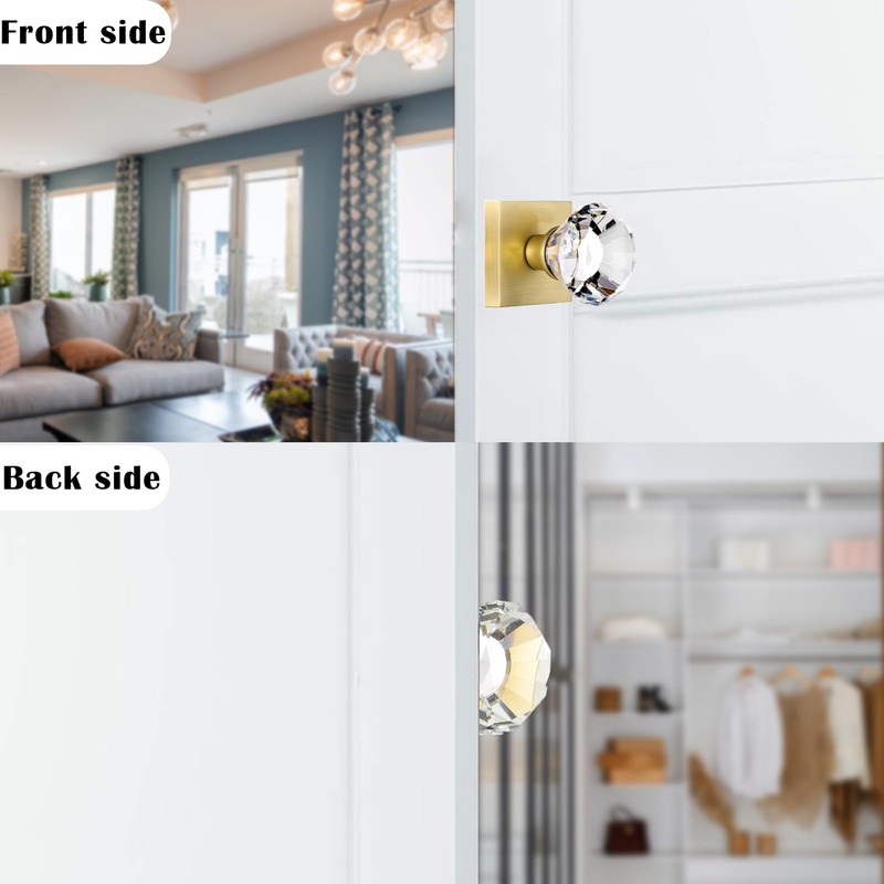 HIEMEY 2 Pack Satin Brass Dummy Door Knob Set, Clear