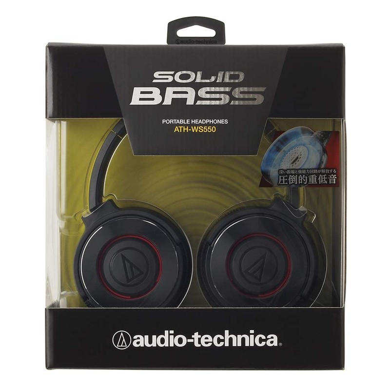オーディオテクニカ SOLID BASS ポータブルヘッドホン 重低音 ブラックレッド ATH-WS550 BRD