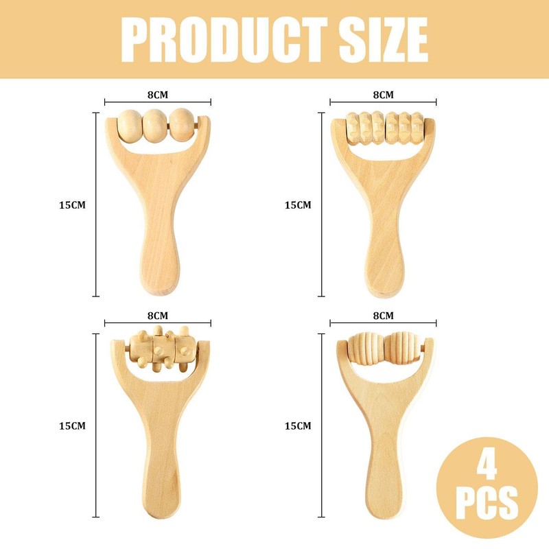 Pack of 4 Hand Massager, Manual Massager, Wooden Massager, Roller