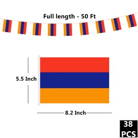 50 Feet Armenia Banner Flag String, Armenian Mini Flag Small Banner, for Party, Shops and Bars Decorations, Outdoor Decorations, 38 Flags (Armenia)