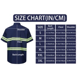 Ousafeve Class 3 Navy Hi Vis Button Up Safety Work Shirts for Men Reflective (Large, Navy_Short)