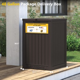 NUNU LAB Package Delivery Box for Outside, 48 Gallon Storage Box with Lockable Secure, Large Double Wall Resin Outdoor Package Delivery with Delivery Sign and Waterproof Deck Box