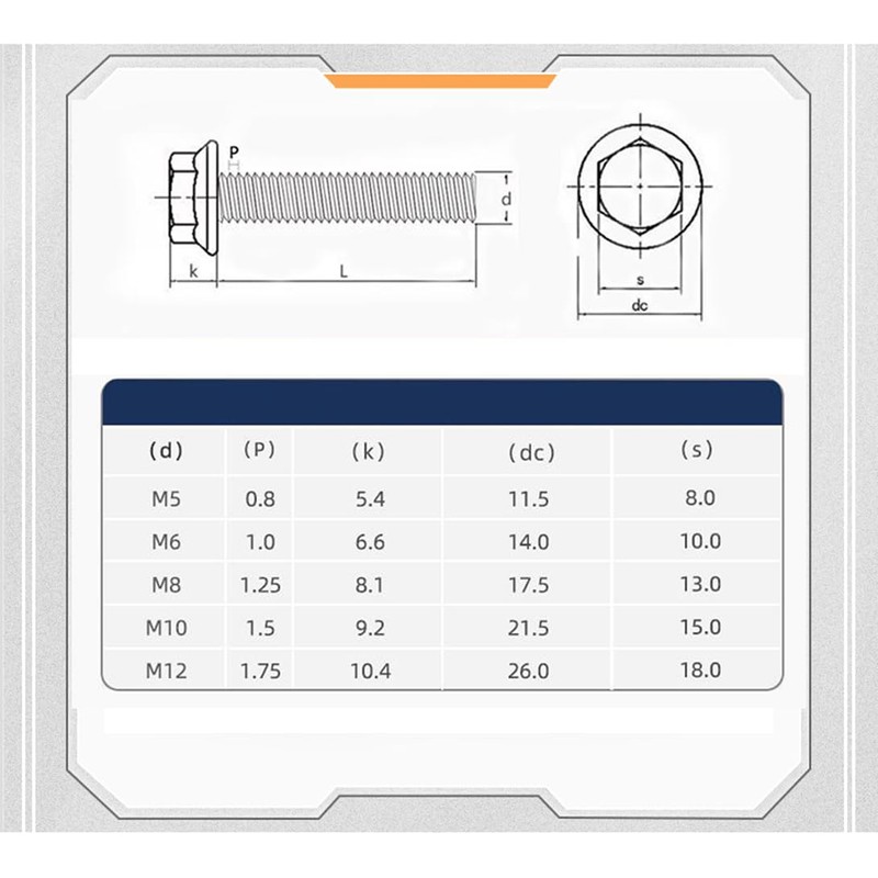 cSeao M6-1.0 x 16mm Flanged Hex Head Bolts Flange Hexagon