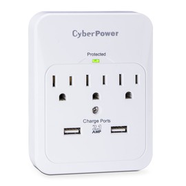 CyberPower CSP300WUR1 Professional Surge Protector, 600J/125V, 3 Outlets, 2 USB Charge Ports (2.1 Amps Shared) Wall Tap Plug