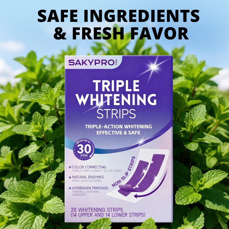 SAKYPRORAL Purple Whitening Strips, 90-Day Long-Lasting Results, Enamel Safe &