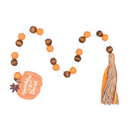 Kichvoe Thanksgiving Day Fall Wood Beads Garland with Tassels Rustic Decorative Bead String for Home Decor Creative Pumpkin Tag DIY Ornament for Festive Atmosphere