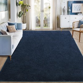 Foxmas 6x9 Area Rugs for Bedroom Living Room, Navy Blue Soft Thickened Memory Foam Carpet, Non-Slip Washable Indoor Modern Minimalist Shaggy Rug for Boys Girls Dorm Home Decor