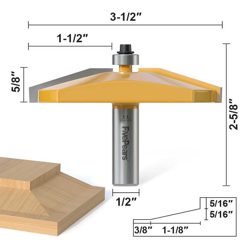FivePears Bevel Raised Panel Router Bit 1/2 Inch Shank for
