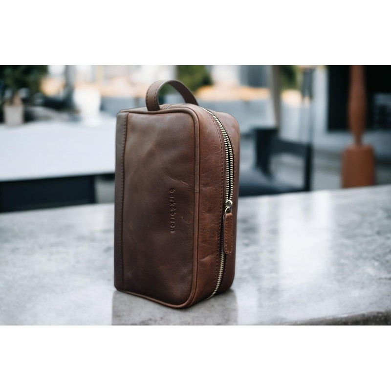 bark&bison Leather Travel Toiletry Bag - Handcrafted from Finest Full