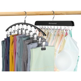 Volnamal 2 Pack Legging Organizer& Bra Hanger, 2 in 1 Space Saving Hanger Max 30 Leggings & Bras Capacity for Closet Organizers and Storage, Metal Yoga Pant Hangers& Foldable Wood Tank Top Organizer