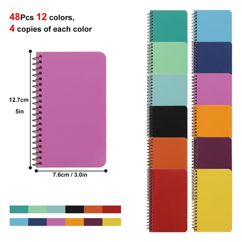 48 Pack Pocket Spiral Notebook Set, Perfectly Compact Spiral Notebooks,