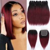 1b/99j Ombre Bundles with Closure(10 10 10+10) Brazilian Straight Bundles