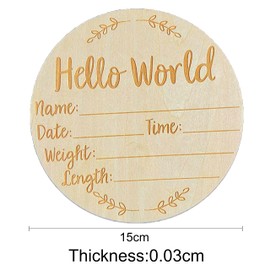 JOAOXOK Hello Horld Newborn Sign，5.9 Inch Round Wooden Baby Announcement Sign for Newborn Boys and Girls，Welcome Baby Sign for Hospital Photo Prop Gift (A-Wood)
