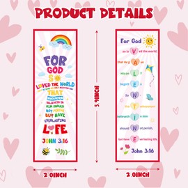TICIAGA 60PCS Valentine's Day Bible Bookmarks for Kids John 3:16 Religious Christian Church Bookmark Giveaways for Sunday School Party Favors for Classmates Exchange Gifts for Boys and Girls, Colorful