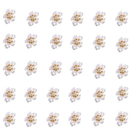 30Pcs Flower Nail Charms with Gold Rhinestones Design White Pearl Glue on Flower Charms White Flowers Nail Charm for Women Girls Spring Summer Manicure DIY Nail Decoration