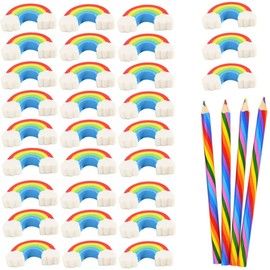 Pack of 30 Rainbow Erasers, Children's Set, Funny Eraser, 2B, Eraser Funny, Colourful Eraser, Knder School Eraser, Drawing