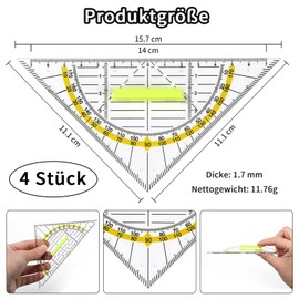 qingmeng Set Square with Handle, Set of 4 Small Flexible Set Square Plastic 14 cm Ruler Geo Triangle School 2 Functions Geometry Triangle for Students Technical Drawing