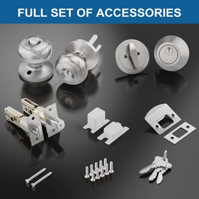 4 Set All Keyed Same Entry Door Knobs and Single