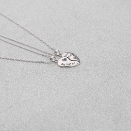BAUNA Matching Big Sis Little Sis Heart Necklace Set Sister Necklace for 2 Gift for Sister Family Best Friends (Sister Necklace Set)