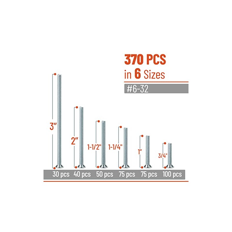 Mr. Pen- Machine Screw Assortment Kit, 370 Pcs: #6-32 Flat