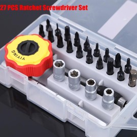 27Pcs Ratchet Screwdriver Set with Storage Box Universal Hex Driver Bits Repair Tool Kits for Furniture Assembly, DIY Projects