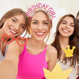 CIEHER Birthday Girl Headband Birthday Crown for Women Girls Birthday Tiara Rose Pink