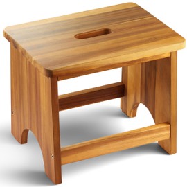 FANATU Wooden Step Stool, 13'' Heavy Duty Stepping Stool for Adults with Handle, Nonslip & Durable Design Supports up to 500lbs for Bedroom or Kitchen