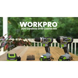 WORKPRO 20V Cordless Drill Combo Kit Drill Driver&Impact Driver 2x 2.0Ah Battery
