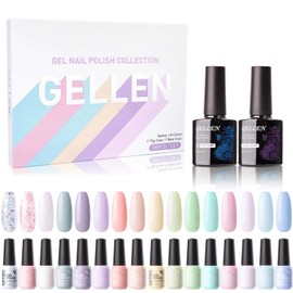 Gellen Kit de esmalte de uñas de gel de 16 colores, con capa de base superior, colección de colores frescos macaron femeninos, arte de uñas brillante 