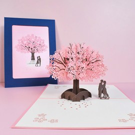 Kvadouly Handmade Cherry Blossom Pop-Up Card – 3D Flower Greeting Card for Anniversary, Wedding, Valentine’s Day, Birthday, Romantic Love Letter for Her or Him (Cherry Blossoms)