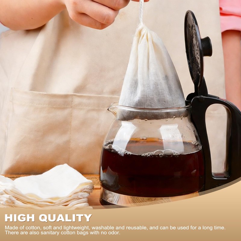 50Pcs Pure Cotton Mesh Bags, 15×10cm Drawstring Reusable Cotton Muslin