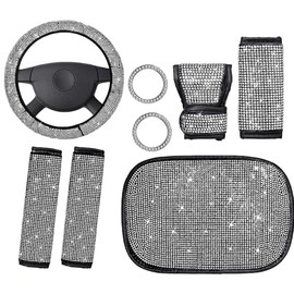 AZULDIMEN Conjunto de Cubiertas de Volante con pedrera, Conjunto de Accesorios para automvil con pedrera de 8 Piezas, Cubierta de Volante con pedrera 