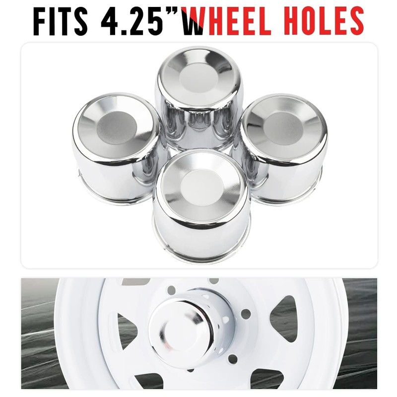 RTRHINOTUNING 4Pcs 4.25inch Push Through Wheel Center Caps for Truck