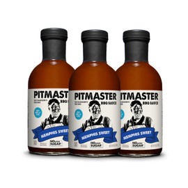 True Made Foods Pitmaster Memphis Sweet Barbecue Sauce - True Pitmaster Memphis-Style BBQ Flavor, No Sugar Added, Keto, Whole30 & Paleo Friendly - 18oz, 3 Pack - Ideal for Ribs, Pork, Chicken and Steaks