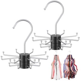 NiHome 2-Tier Rotatable Bra Hanger Organizer for Closet, 360°Rotating Tank Top Hanger, 2-Layer Max 48 Storage Capacity for Bras, Space Saving for Closet & Small Space Wood & Metal (2PCS, Silver/Black)