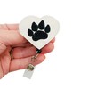 Animal Paw Print Badge Reel, Retractable Heart ID Holder, Veterinary