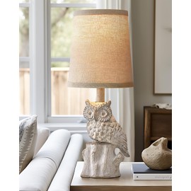 G-SAFAVA 14.25" Small Table Lamp for Living Room Farmhouse Bedside Resin Single Lamp with White Owl Lamp Shape for Bedroom Retro Rustic Nightstand Lamp