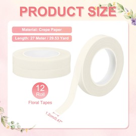 MECCANIXITY 12 Rolls Floral Tapes, 30 Yard x 1/16 in Florist Crepe Flowers Bouquets Tape Adhesive Waterproof for Flower Arranging Wrapping, White