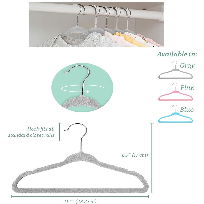 Pack of 15 Velvet Baby Clothes Hangers - Non-Slip -