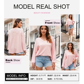 Dokotoo Fall Tops for Women 2025 Fashion Long Lantern Sleeve Trendy Loose Fit Shirts Basic Waffle Knit Tee Ladies Pullover Jumper in Pink XX-Large