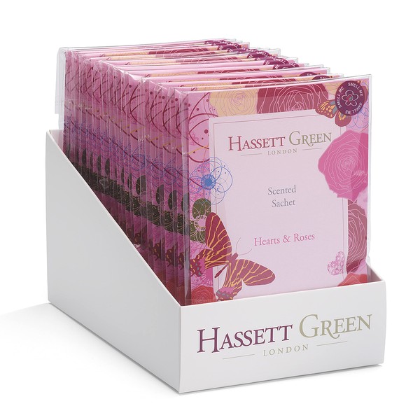 Hassett Green London - Hand Made Large Scented Sachet Pack of 15 - Hearts & Roses - For Wardrobes and Drawers