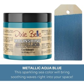 Dixie Belle Moonshine Metallics | Caribbean (16oz) | Water-Based Shiny Chalk Mineral Paint | Metallic DIY Furniture Paint