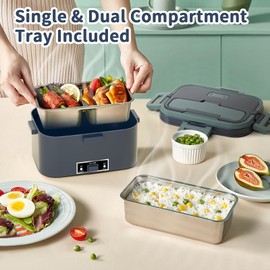 Electric Heated Lunch Box for Adults - 100W 1.8L Heating Lunch Boxes for Men Portable with 2 Pack 1.8L Containers & ON/OFF Switch , Fast Heating Food Warmer ,12V/24V/110V for Car Truck Office Home