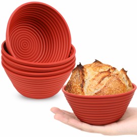 Webake 5 Inch Silicone Mini Banneton Bread Proofing Basket, 6Pcs Round Small Banneton Basket for Sourdough Bread Soup Bowls