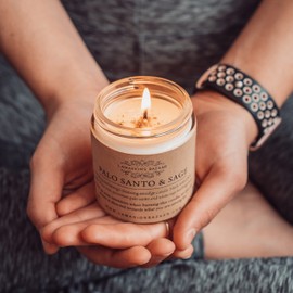 Palo Santo- Sage Smudge Candle with Natural Crushed Sage Leafs for Healing & Energy Cleansing + Two White Sage California Bundles (Healing Kit)